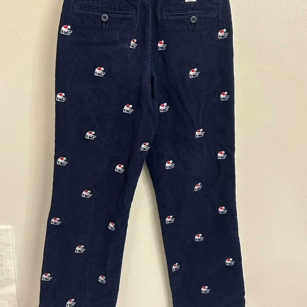 Boys 14 navy blue vineyard vines corduroy straight pants. Whale with Santa